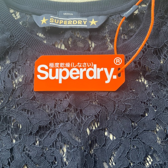 Superdry Eyelash Lace Navy Blue Tank Top Cocktail Sleeveless Blouse - Picture 15 of 16